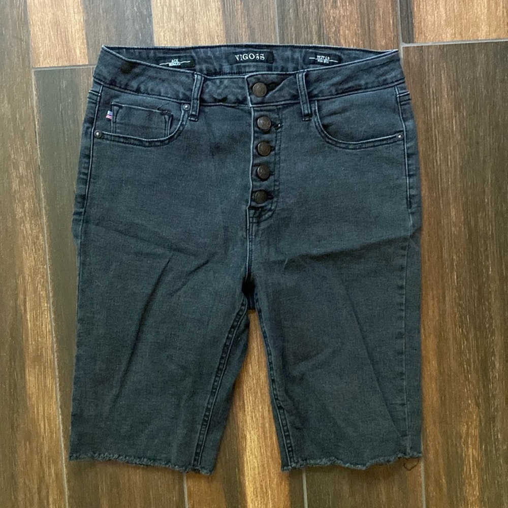 Vigoss black Ace Bermuda High rise button fly stretch denim jean shorts